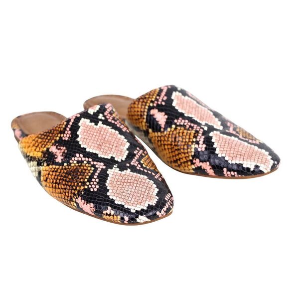 Madewell REMI BROWN PINK GENUINE LEATHER SNAKE EMBOSSED FLAT MULE SHOES SIZE 9 - Picture 2 of 13